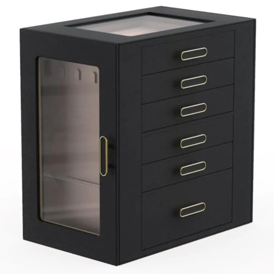 

Jewelry Boxes for Women 6 Layer Jewelry Organizer with Glass Lids Jewelry Holder Organizer with 5 Drawers and 2 Glass Doors for