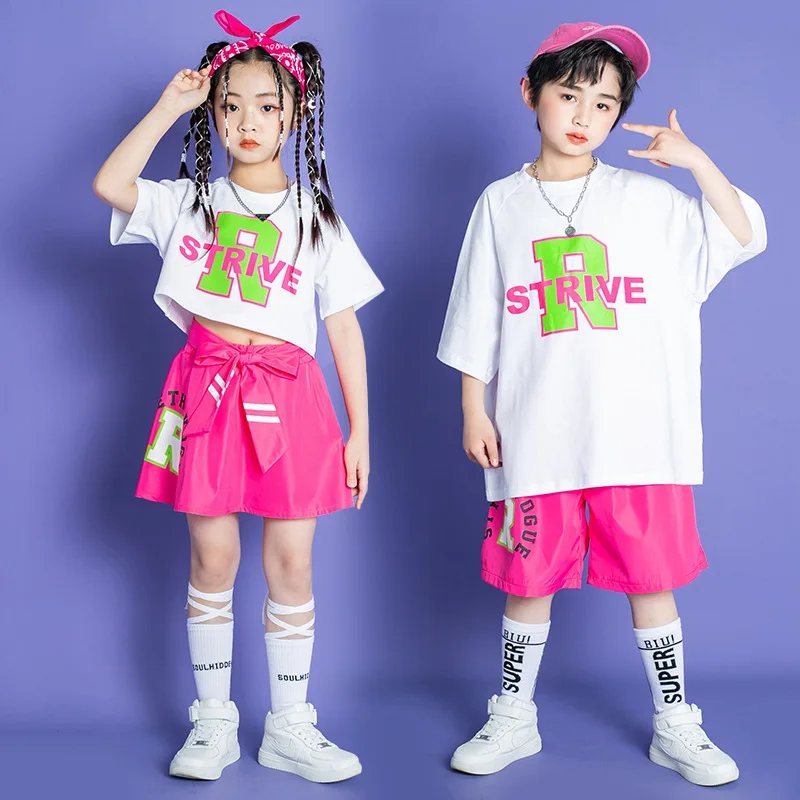 Kids Street Dance Wear for Girls Boys Dancewear Dancing Clothes Ballroom Jazz Hip Hop Skirt Fashion Costumes T Shirts Shorts