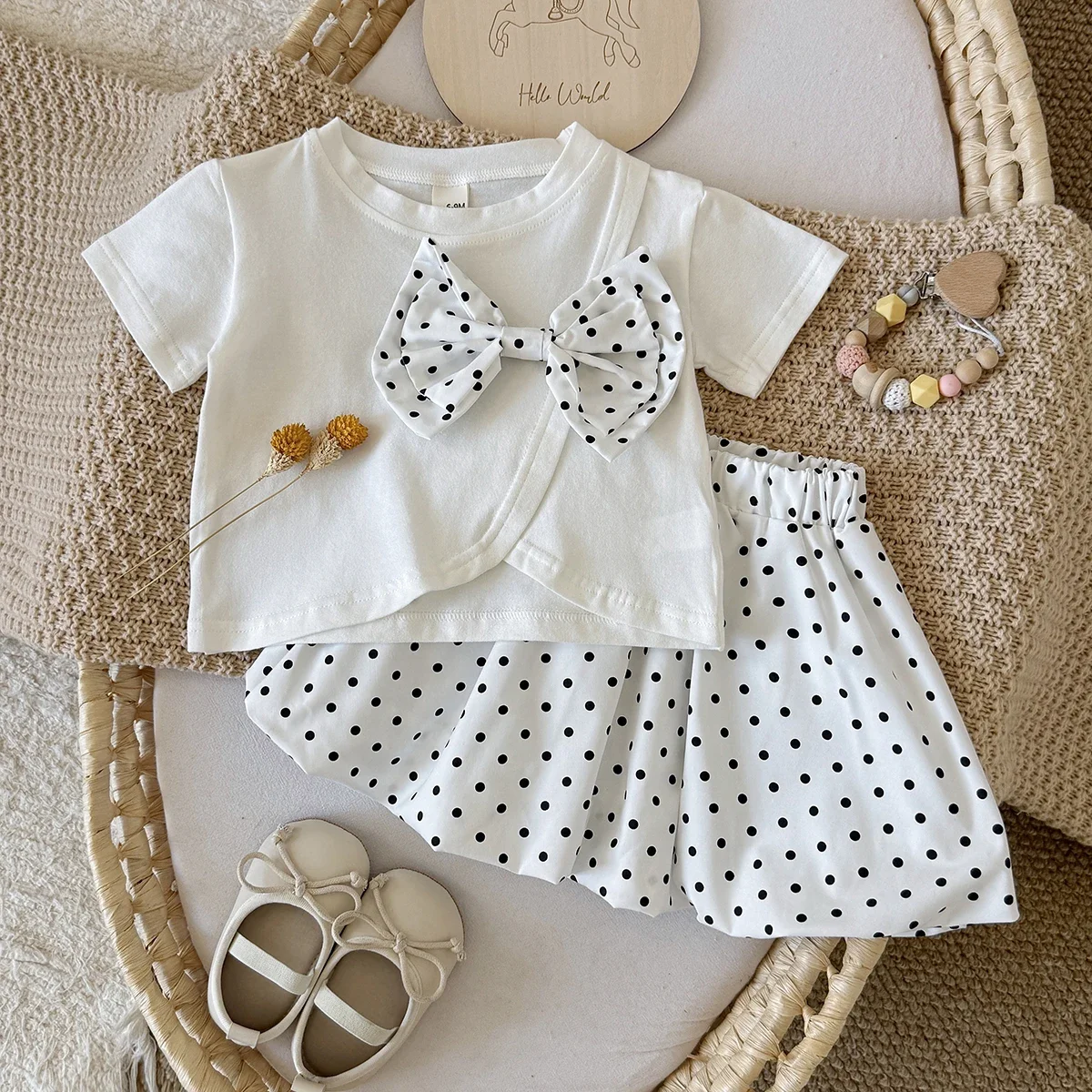 Summer Baby Girls Clothes Set Polka Dot Print Pleated Skirt+Shirt 2pcs Toddler Sweet Retro Style Outfits Suitable for 0-3 Y