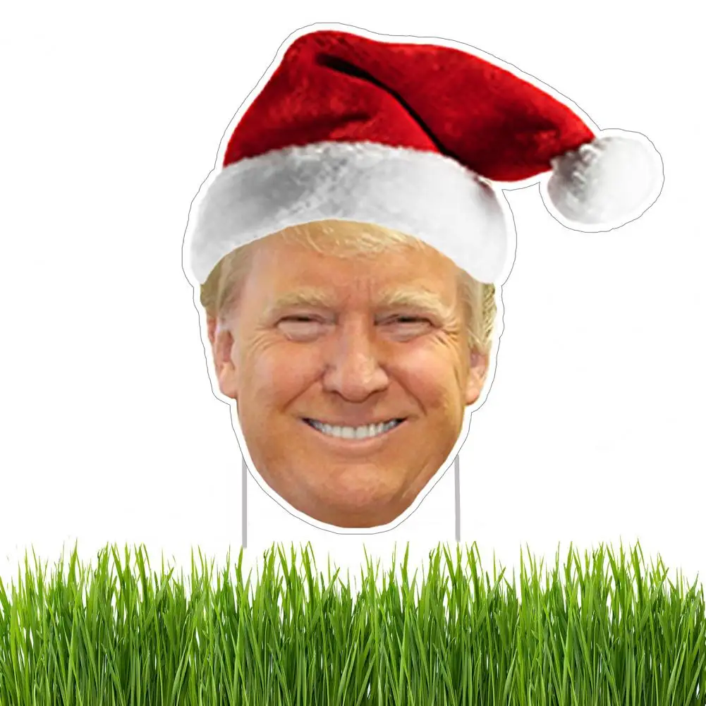 Santa Hat Trump Sign 2024 Christmas Yard Sign With H Stake President Trump Head Outdoor Decor For Yard Lawn Garden