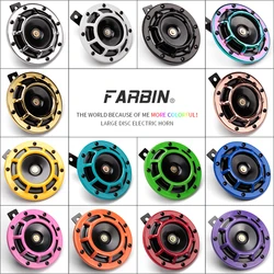 FARBIN 2Pcs Car Horn Multi-Color 12V Disc Electric Air Horn Kit Dual Tone Super Loud Alarm Singal Motorcycle Truck Accessory