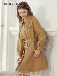 I BELIEVE YOU 2023 Women Trench Coats Autumn New Khaki England Style Retro Mid-length Turn-down Collar Solid Jackets 2233185323