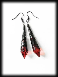 Red teardrop earrings, vintage jewelry, black filigree, gothic jewelry, wedding earrings, bridesmaid jewelry