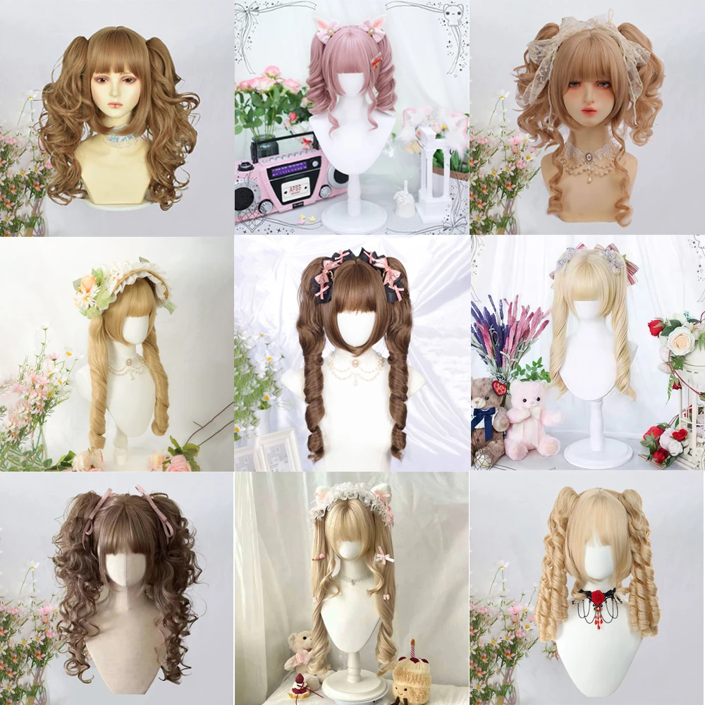 شعر صناعي مجعد روماني عالي الجودة، ذيل حصان قابل للفصل، شعر مستعار لوليتا للحفلات اليومية للنساء، مقاوم للحرارة