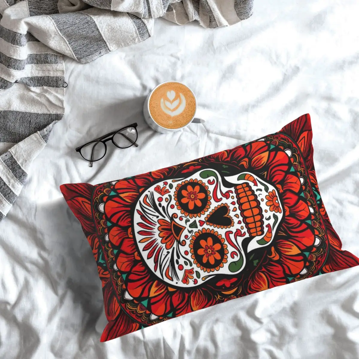 Mexican Skull Calavera Illustration Rectangle Pillowcase Cushion Cover Decorative Bedroom Bed Home Comfort Throw Pillow
