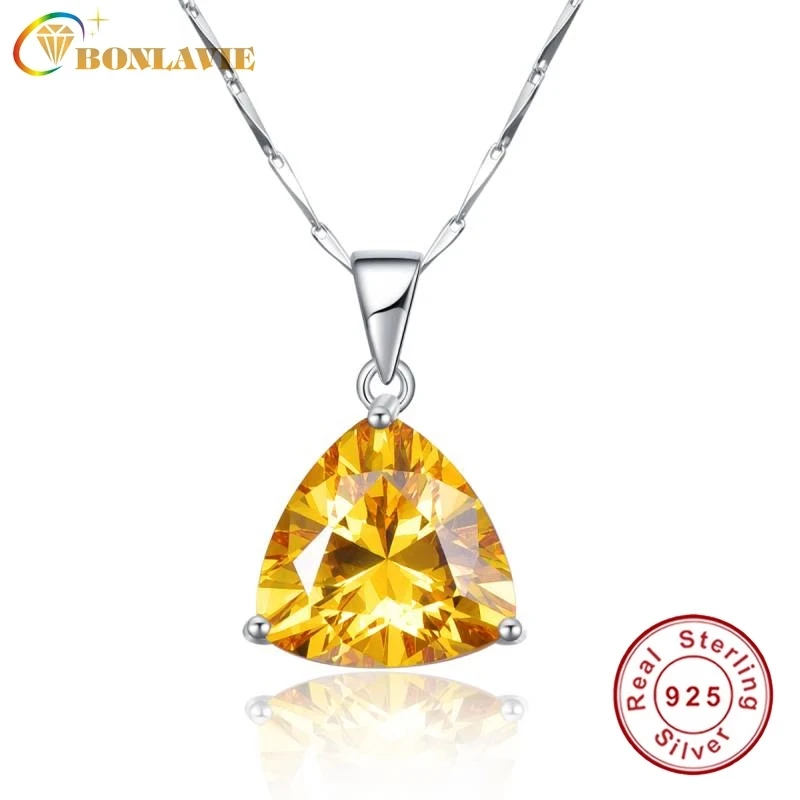 

925 sterling silver necklace chain Geometric Triangle Necklaces&Pendants Jewelry 9.35Ct citrine pendant necklace AAA Quality