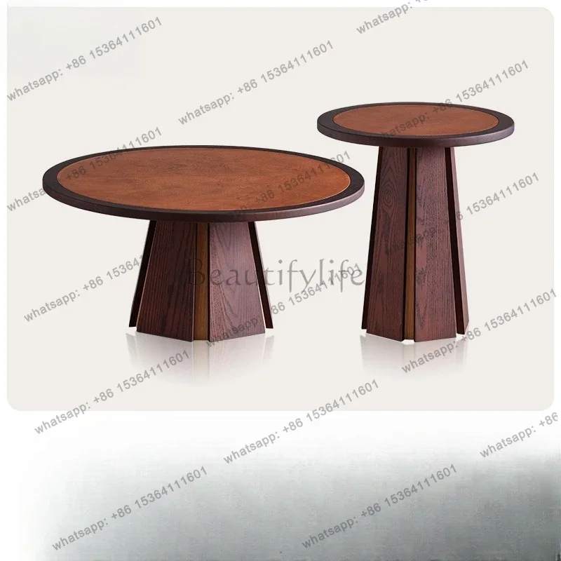 

D25Solid wood round combination coffee table French red oak living room home antique sofa side table
