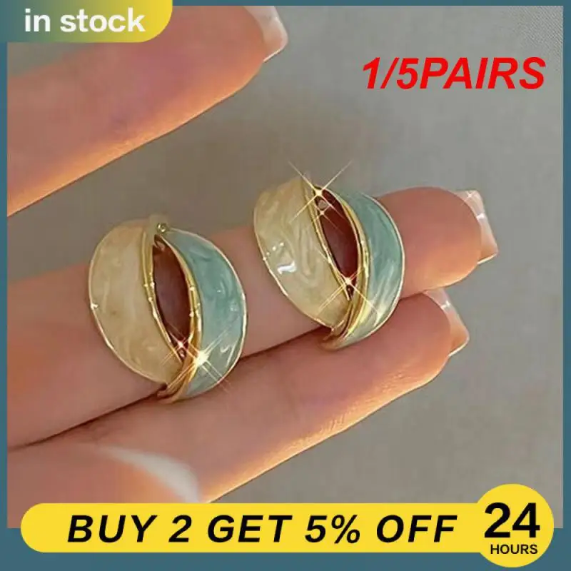 1/5PAIRS Alloy Geometric Earrings Small And Exquisite Earring French Retro Enamel Stud Earrings Durable Jewelry And Accessories