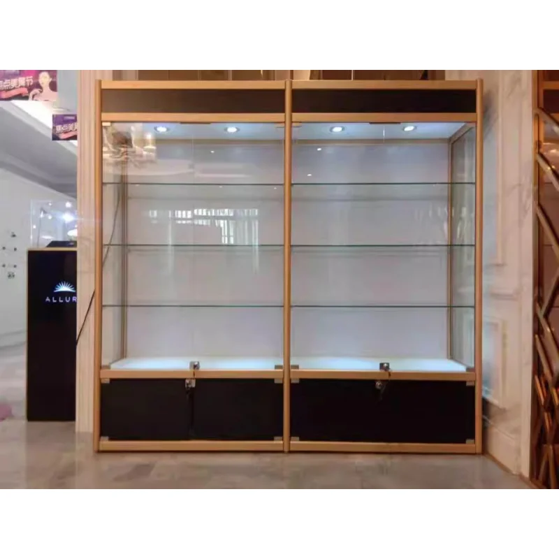 custom.Good Quality Store Furniture Full Glass Display with Led Lights Glass Display Cabinet Modern Showcase
