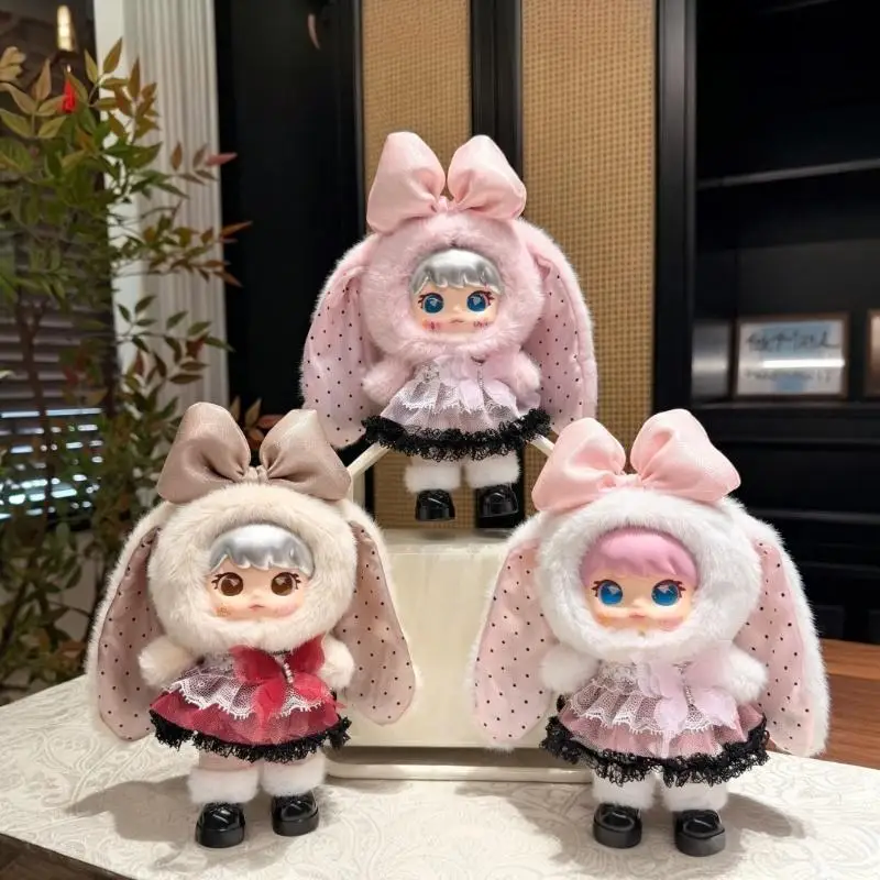 【BS】Cute Fluffy Bunny Ear Plush Vinyl Doll Keychain Bag Charm Pendant Soft Fuzzy Fabric Lace Dress Girls Birthday Gifts