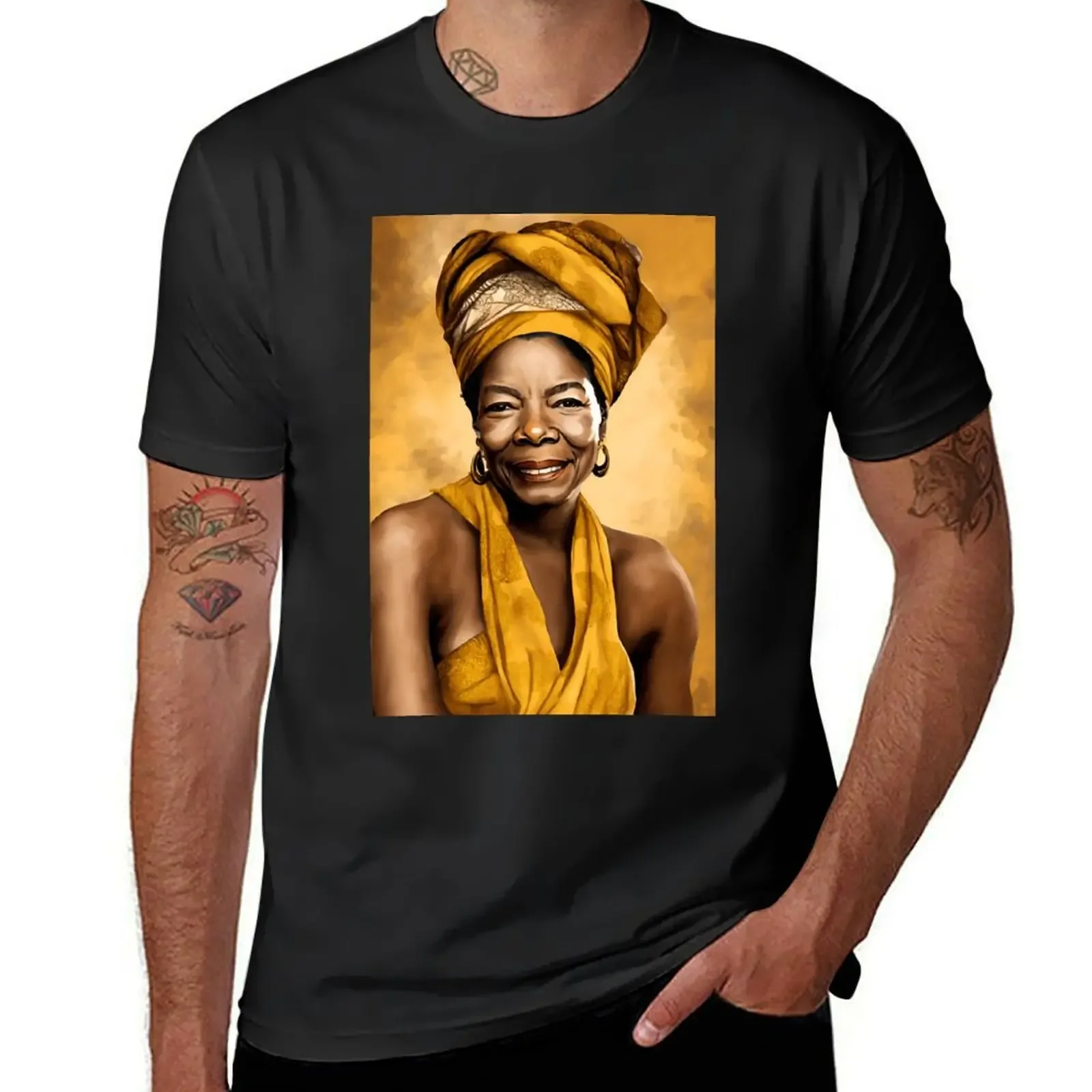 Maya Angelou Portrait in golds with African Patterns T-Shirt for a boy boys animal print clothes for men