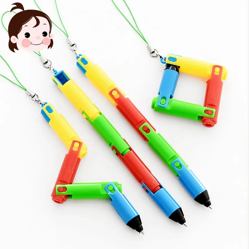 2pcs Creative Foldable Ballpoint Pen Cute Mobile Phone Pendant Curved Pen Student Supplies Prize Gift