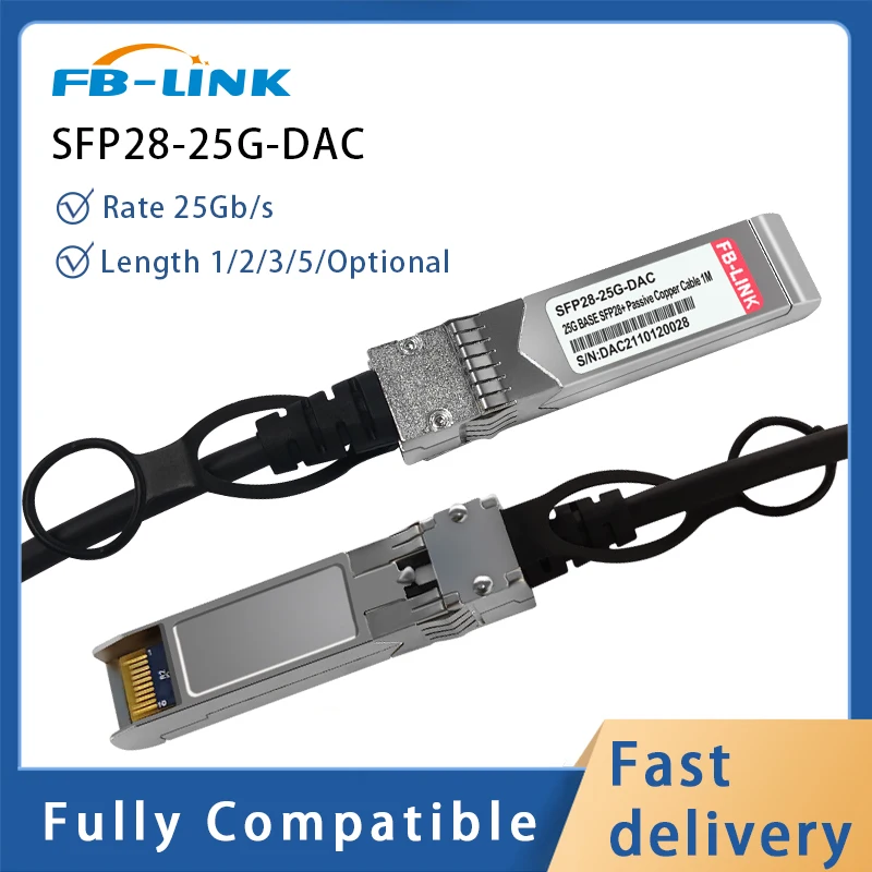 25G DAC Cable Twinax Cable SFP28 to SFP28 SFP Direct Attach Copper 1/3/5M, compatible with Cisco Huawei Mikrotik Ethernet switch