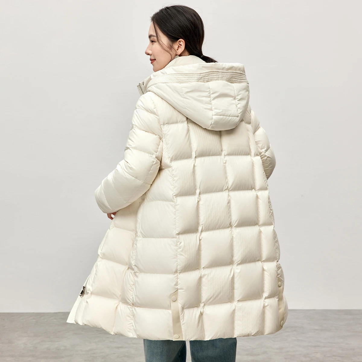 SENTUBILA Winter-Daunenjacke 2025, neue warme, lange, solide Taschen, Daunenmäntel mit Kapuze, Reißverschluss, lange Ärmel, Oberbekleidung W44Y57032