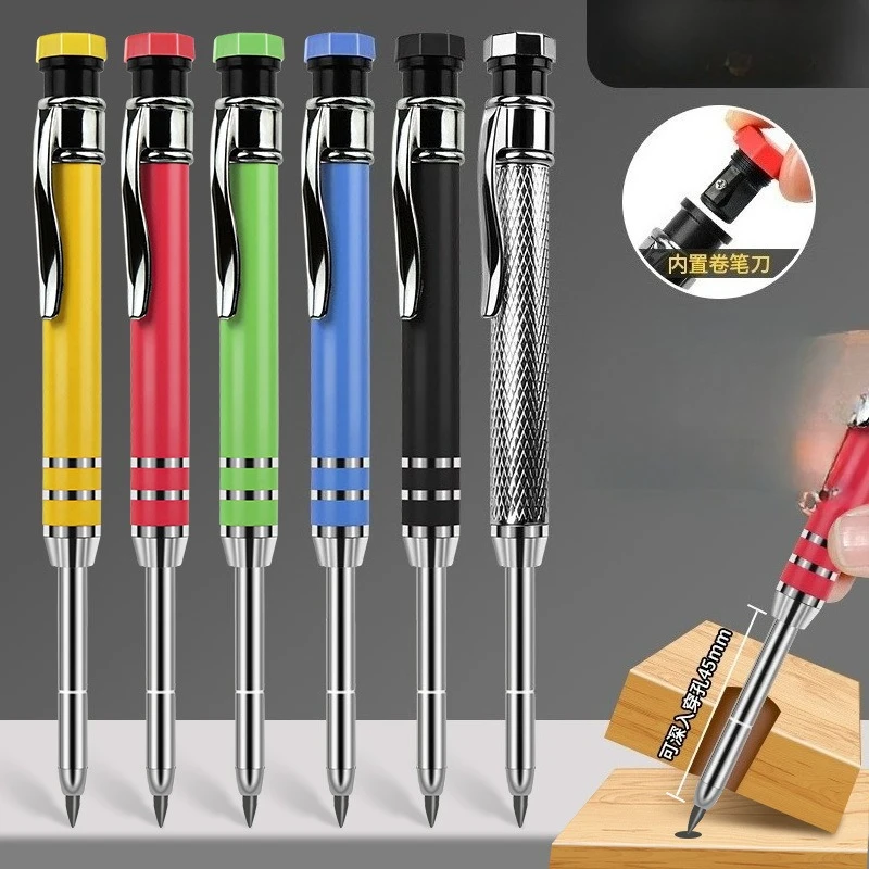 Heavy-Duty Metal Carpenter Pencil Deep Hole Design for Precision Marking Refillable Quick-Dry for Woodworking Construction