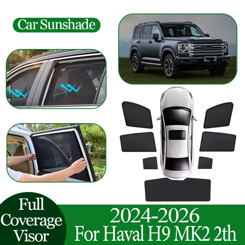 

Car Magnetic Sunshade For Haval H9 MK2 2th 2rd 2024-2026 Anti-UV Privacy Protection Coverage Blocking Curtain Auto Accessories