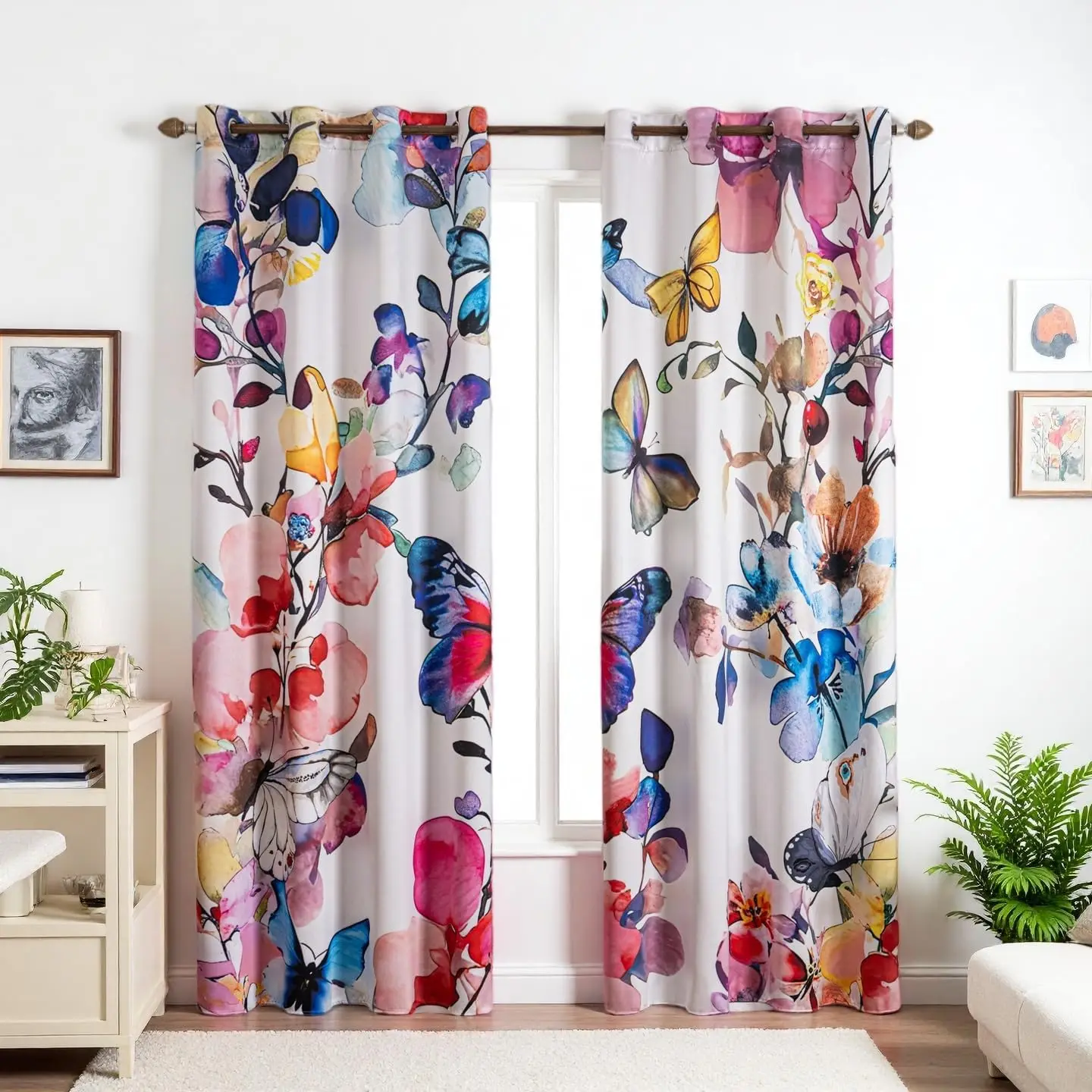 

Pink Floral Blackout Curtains 96" Long 2 Panels Grommet Thermal Insulated for Bedroom Living Room