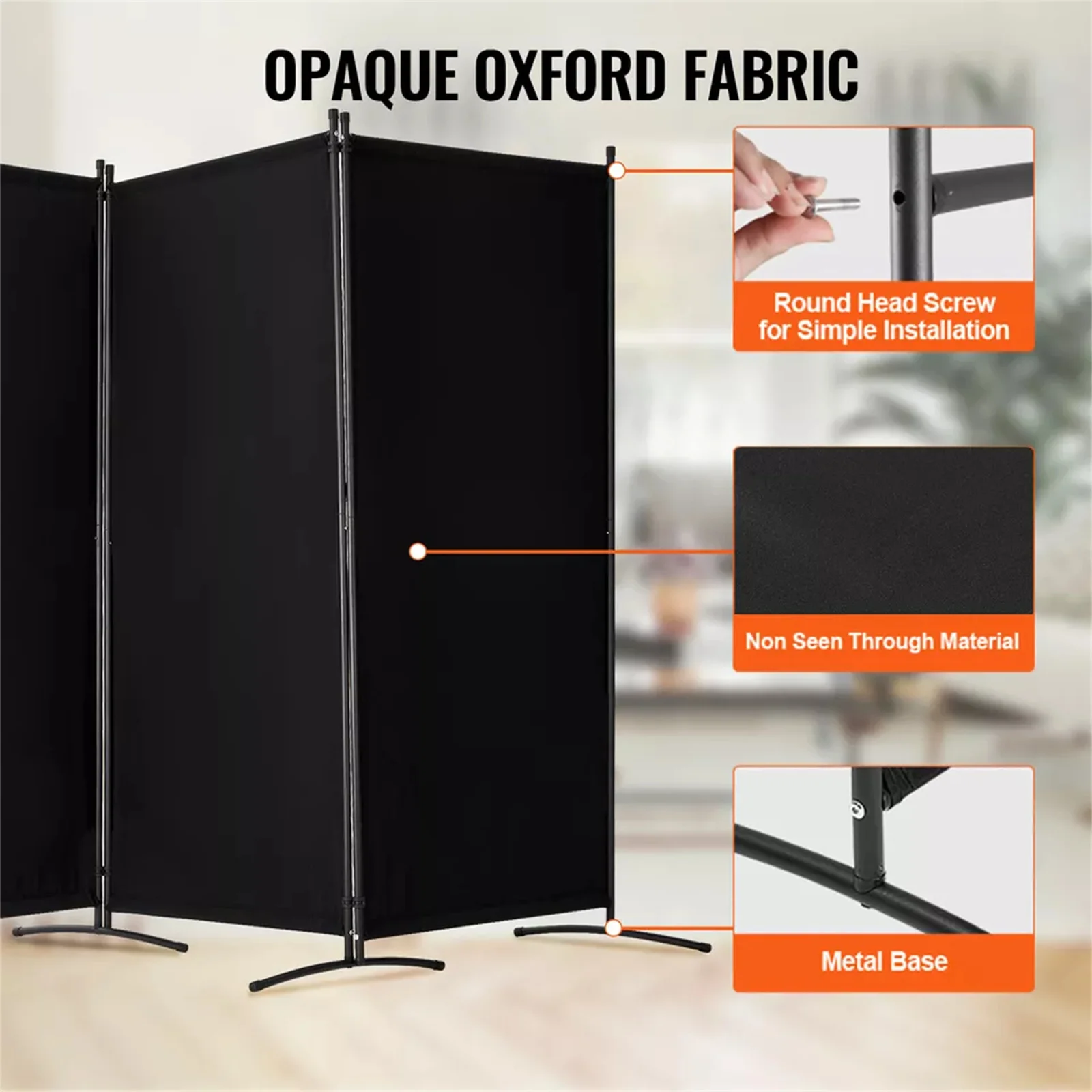 Room Divider 3 Panels Fabric Room Privacy Screen for Office Bedroom Black