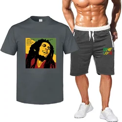 Senhoras/camiseta masculina bob marley legend reggae um amor impresso moletom verão nova moda manga curta + shorts terno roupas