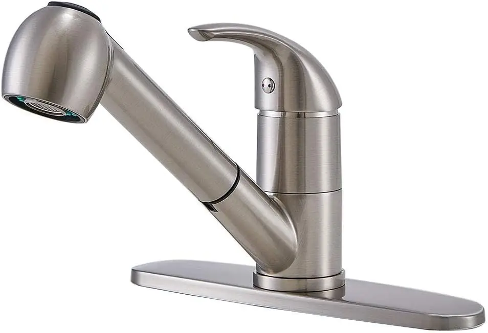 

Modern Single Handle Stainless Steel Kitchen Faucet with Pull-Out Sprayer, Brushed Nickel, Single Hole Sink Faucet