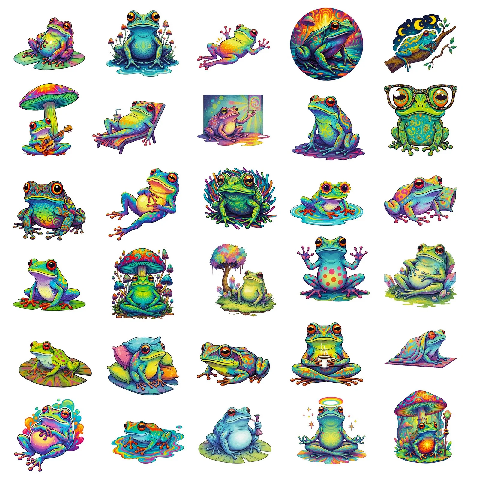 10/56PCS Colore Psichedelico Rana Graffiti Adesivi Rane Carine Del Fumetto Della Decalcomania FAI DA TE Bagagli Telefono Chitarra Skateboard Classici Giocattoli Per Bambini