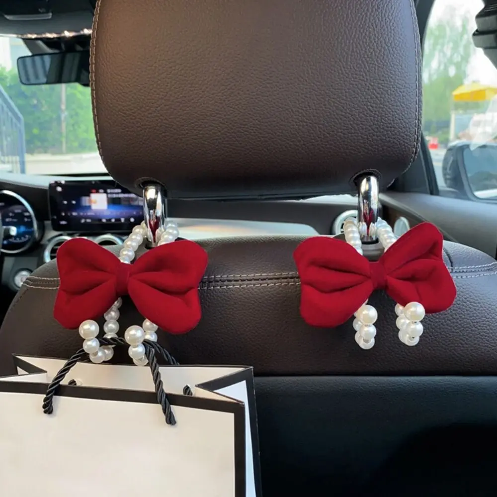 

Bowknot Bow Car Hook Elegant Durable Adorable Bow Knot Car Hook Multifunctional Car Seat Back Hanger Pearl Car Organizer Clip