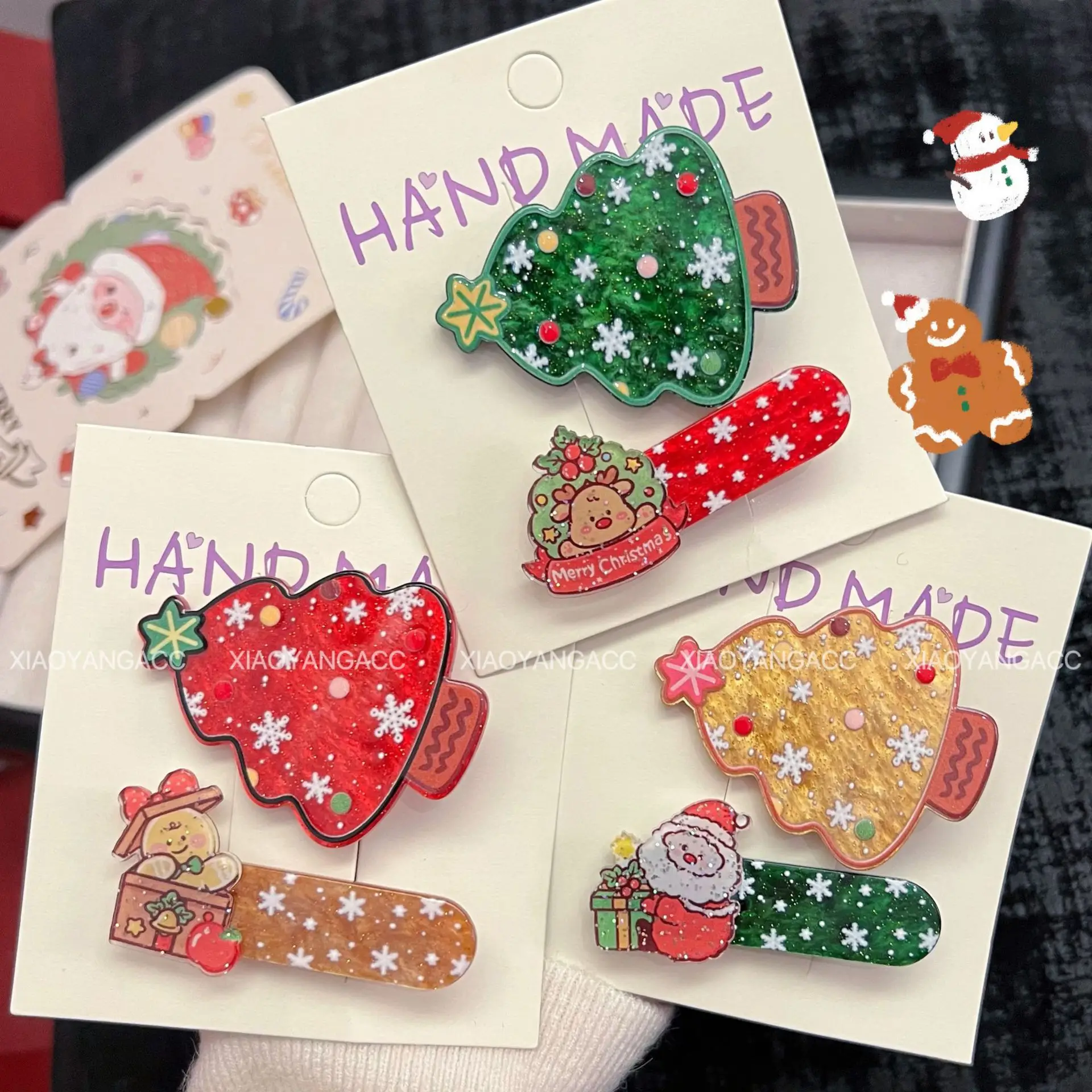 Hair Clip Christmas Cute Reindeer Gingerbread Man Bangs Acrylic Enamel Red Green Silver Elegant Party Gift Kit for Women