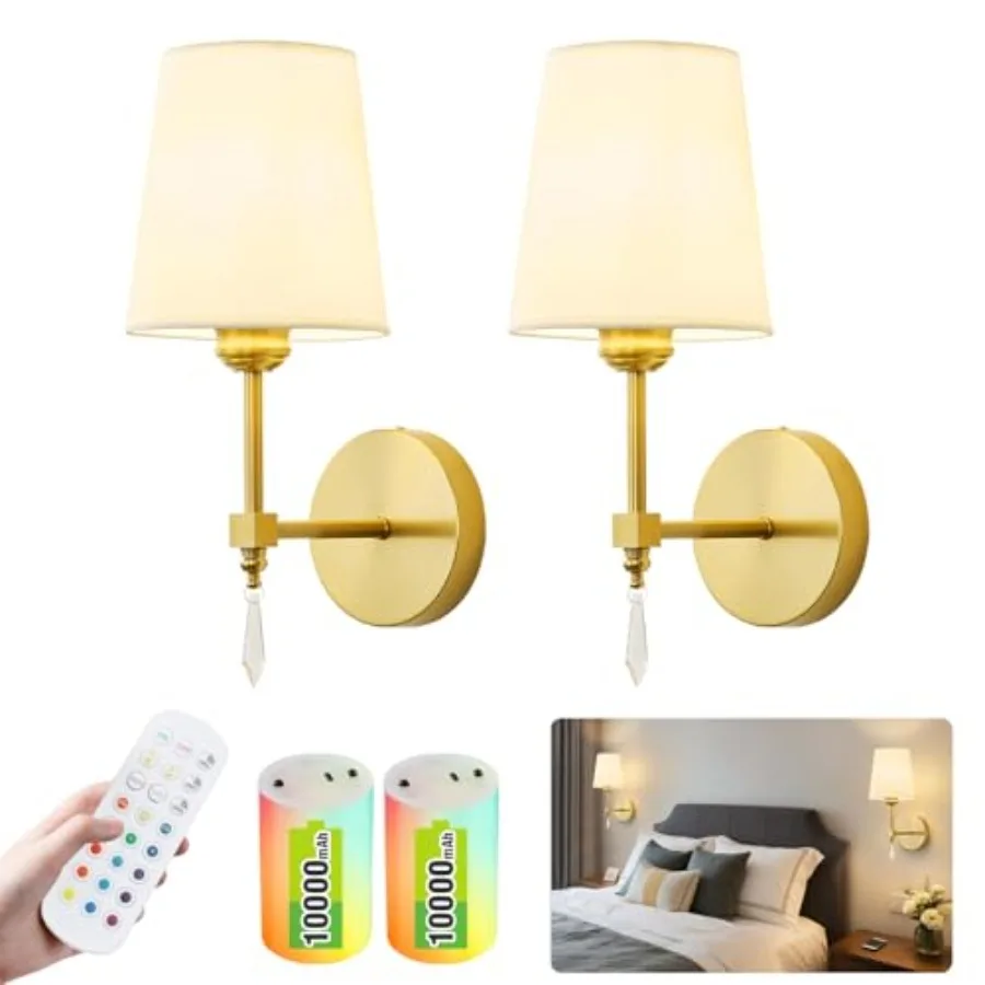 

Wireless Wall sconces Set of Two, 10000 Mah Battery Operated Wall Sconce with Remote, Dimmable 12 RGBS Rechargeable Wall Sconce