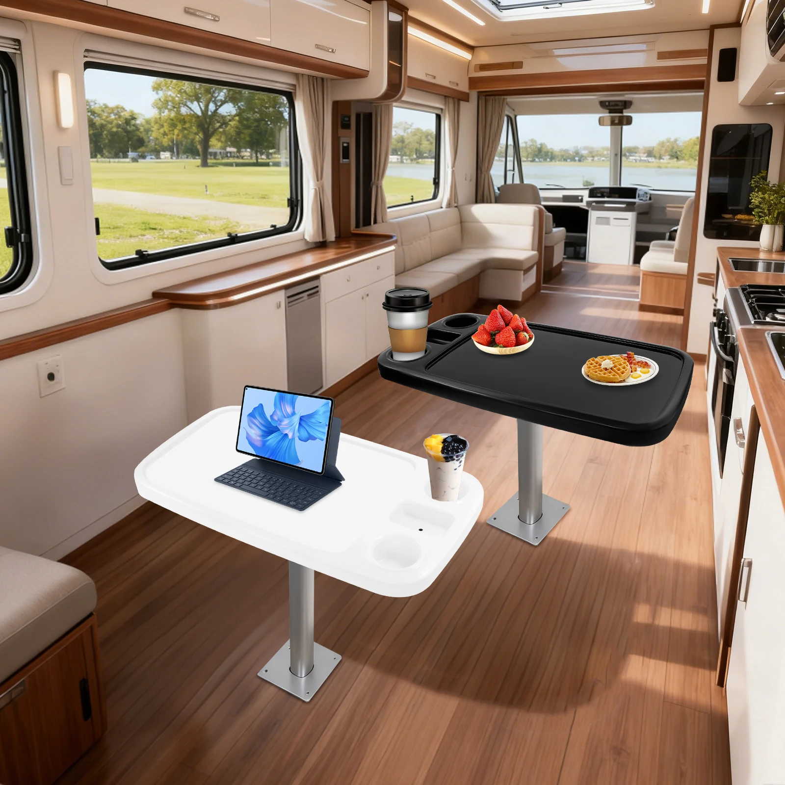 

Removable Boat Table, RV Table Top Replacement, 34*18in ABS Table Top with Cup Holders & Phone Holder Waterproof Anti-Aging