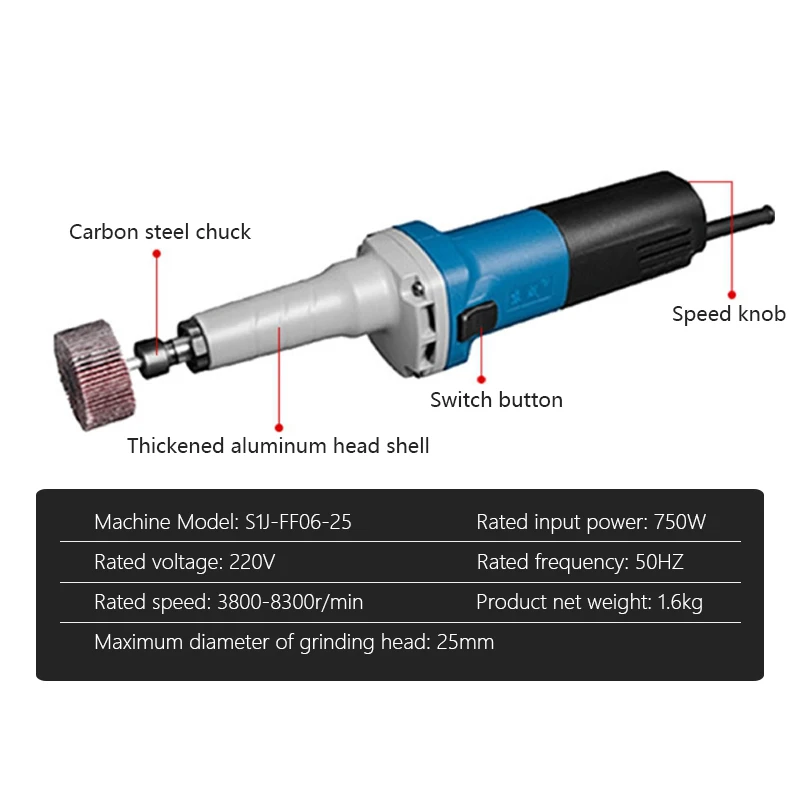 Mini perceuse électrique pour outils éloignés, meuleuse électrique, surface métallique, meulage, polissage, outil électrique, 5 vitesses, 750W, 220V