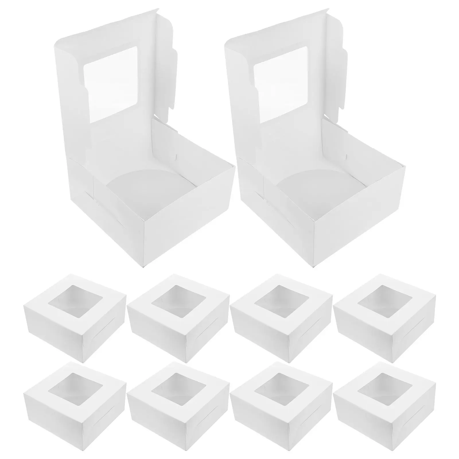 10Pcs Clear Window Cake Boxes 10 Inch White Paper Boxes for Cupcakes Macarons Donuts Pastry Treat Packaging Pie Carriers