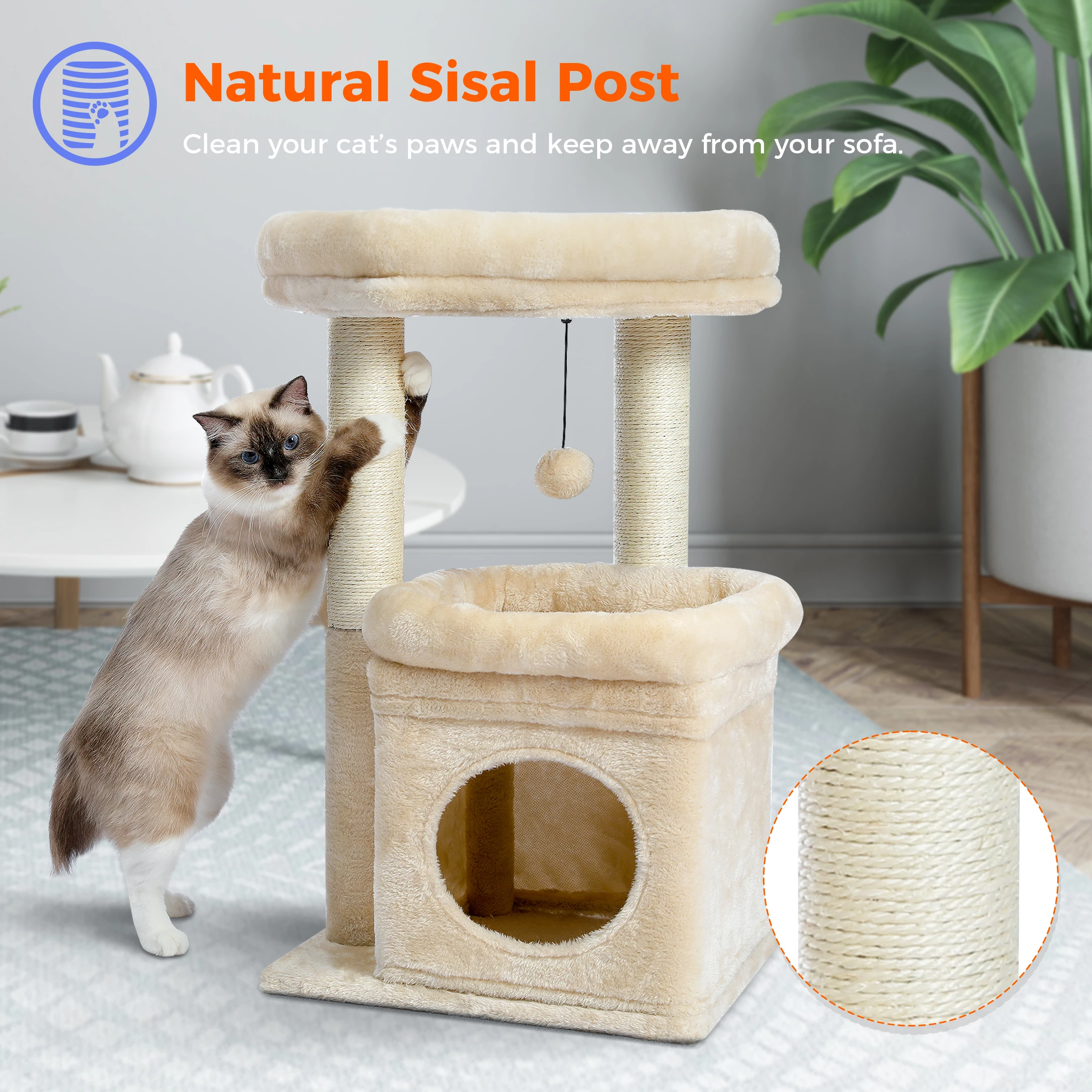 Imagem -04 - Small Cat Tree Tower Condo Toy Cat Coçar Post Pet Móveis Coçar Post Cat Suprimentos Cat Acessórios