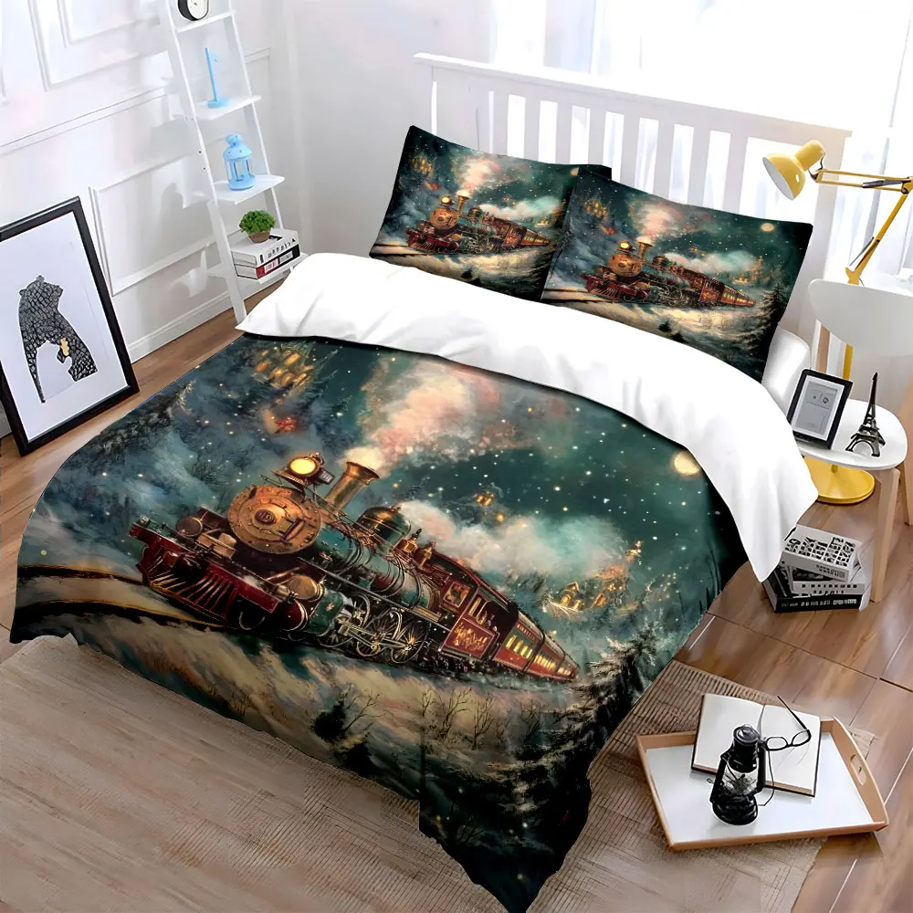 

"Winter Train Journey Gift Set" kid's and adults' bedroom decor, Exquisite three-piece bedding set gift