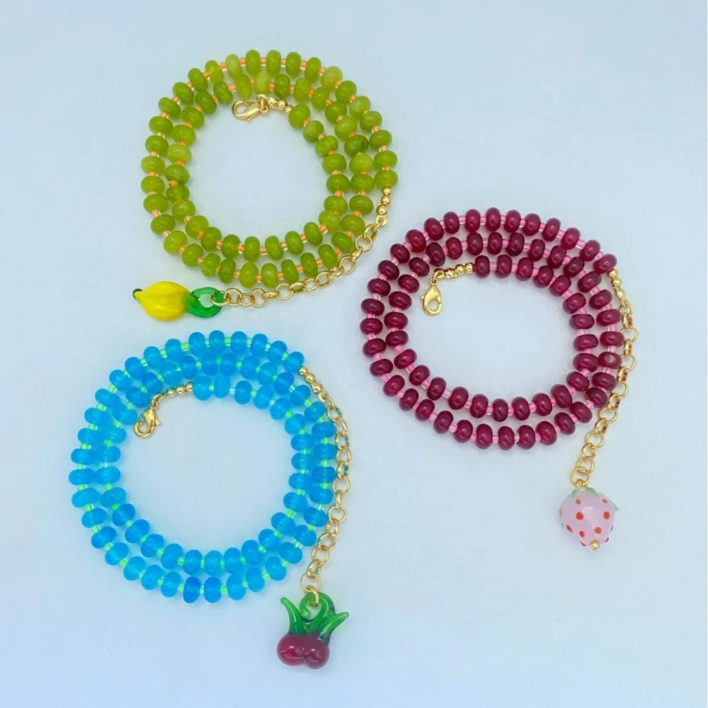 

Japan, South Korea New Fashion Fruit-based Real Stone Beaded Necklace Small Fresh Simple Versatile Necklace Clavicle Chain Women