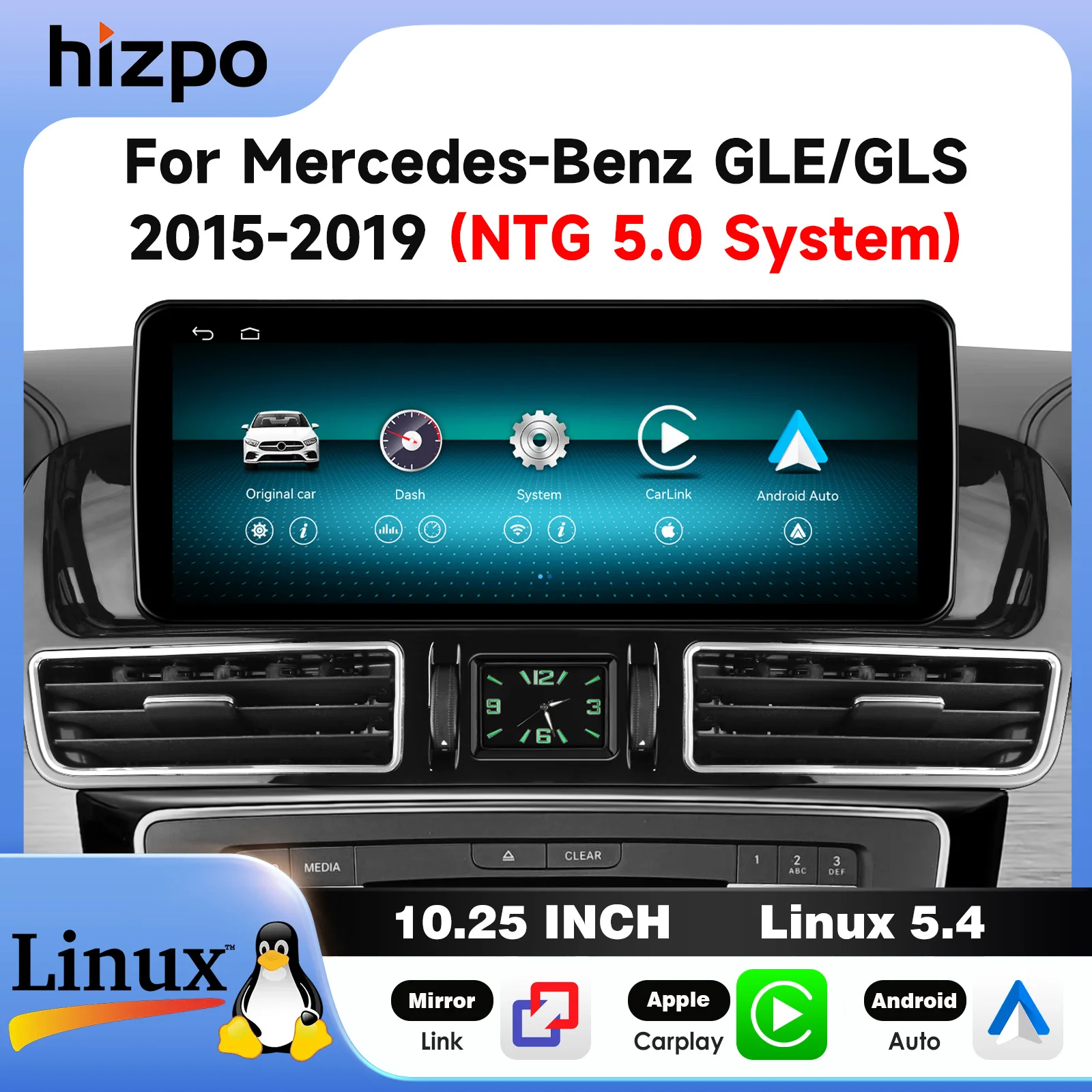 Hizpo 10,25 Zoll 12,3 Zoll Autoradio für Mercedes Benz GLS GLE 2012 - 2015 NTG 5.0 Infotainment-System Kabelloses CarPlay Mirror Link Bluetooth Linux 5.4