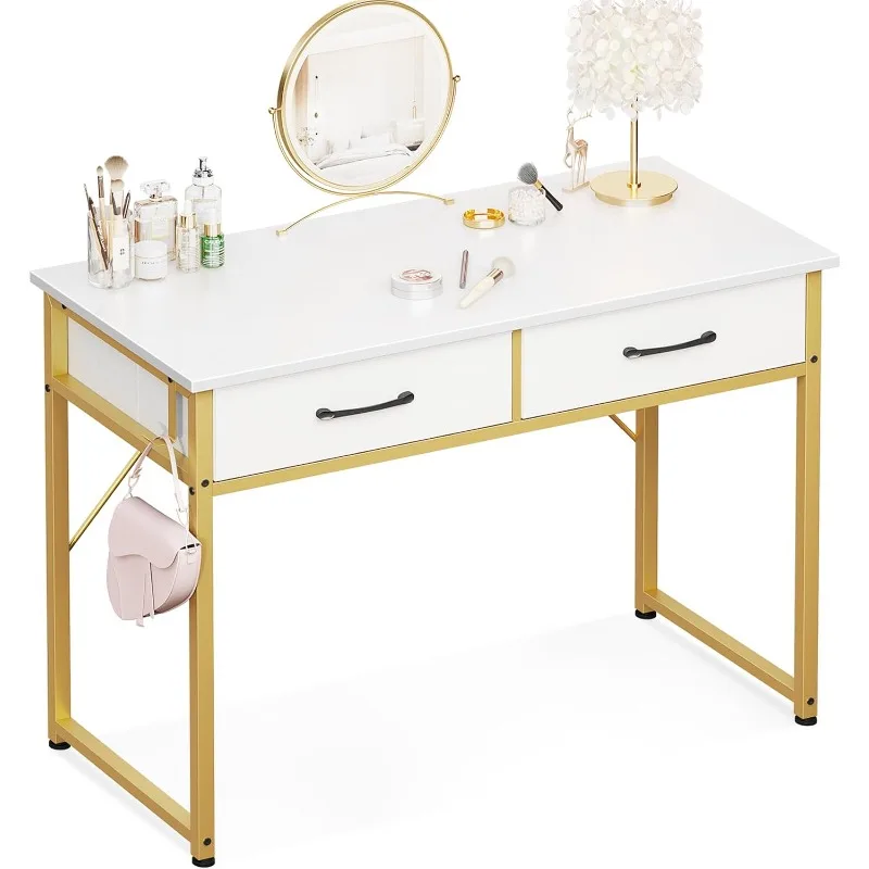 Vanity Desk with Fabric Drawers & Storage, Makeup Dressing Table with Versatile Hook,Home Office Desks for Bedroom,Writing Desk