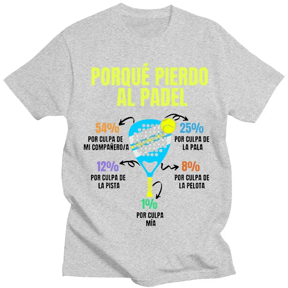 Padel Divertido T-shirt Porque Pierdo Al Padel Funny Tshirt Casual 100% Cotton Soft Premium Men's Oversized Tees Streetwear