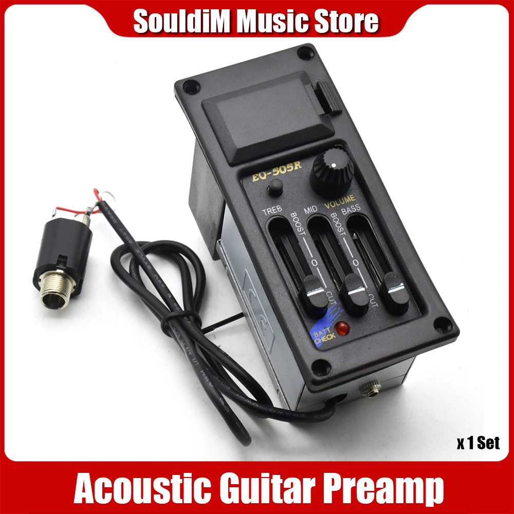 3 Band Right Hand EQ-505R/EQ-505 Acoustic Guitar EQ Equalizer Preamp Amplifier Guitar Pickup with 6.5MM Output Black Guitar Part