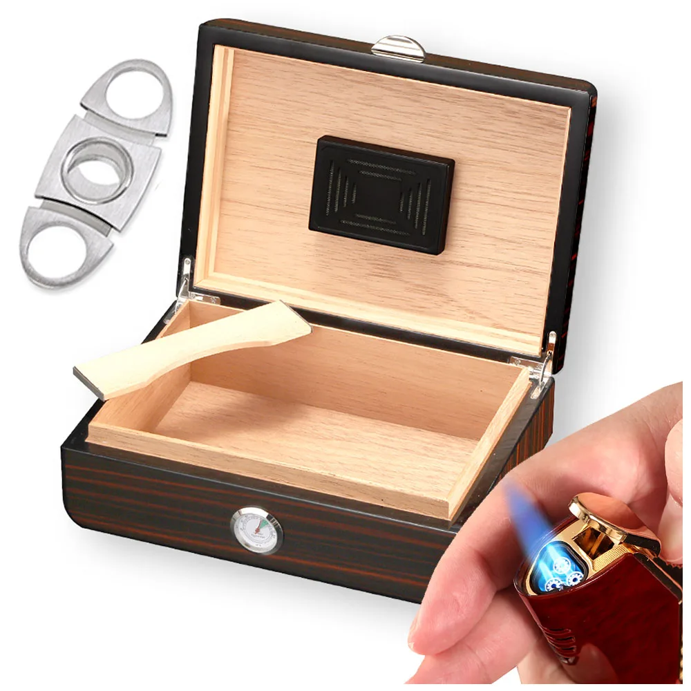

GALINER Cedar Wood Home Humidor Cigar Lighter Cutter Guillotine Large Capacity Cigar Humidor Box With Humidifier Hygrometer