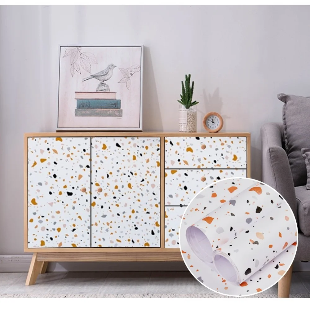 Terrazzo-papel tapiz autoadhesivo impermeable para decoración de dormitorio, pared, sala de estar, muebles de vinilo, reacondicionamiento, papel de