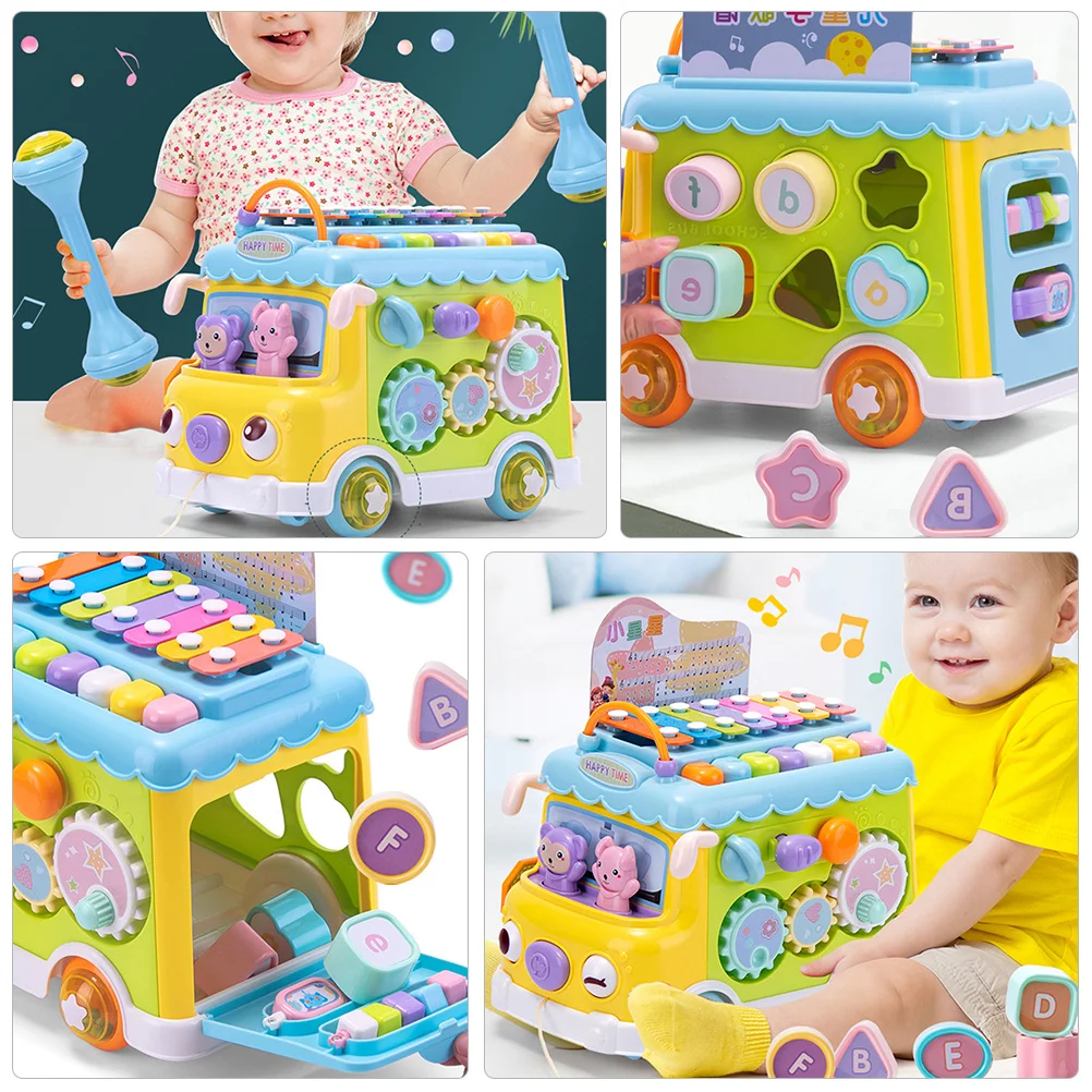 1 قطعة شكل إكسيليفون حافلة مدرسية سحب أداة عزف موسيقى للأطفال التعليمية الطفل هدية إكسيليفون طفل عيد ميلاد صالح #2