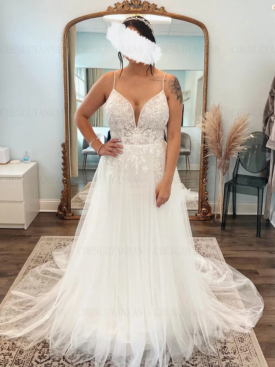 Robes de mariée appliques bohème col en v Spaghetti sangle longues robes de mariée dos nu robe Sexy pour les femmes 2025 robes de Novia