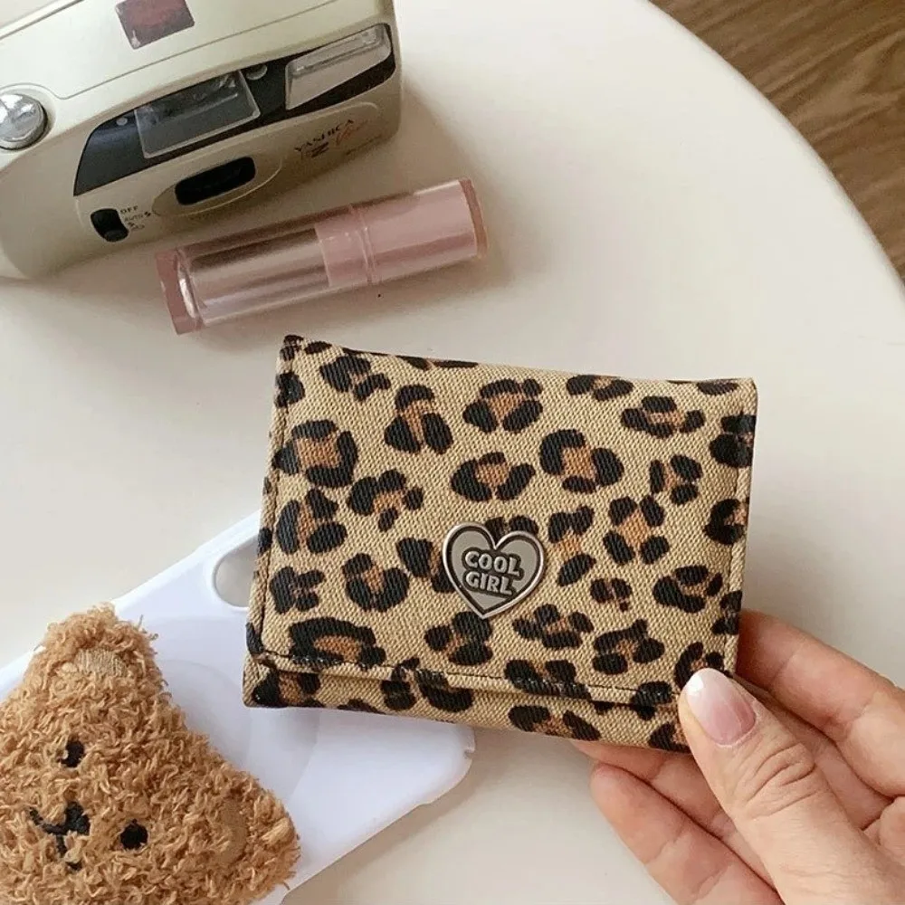 Portable Leopard Print Short Wallet Three-fold Large Capacity Coin Pouch Multiple Card Korean Style Card Bag Women