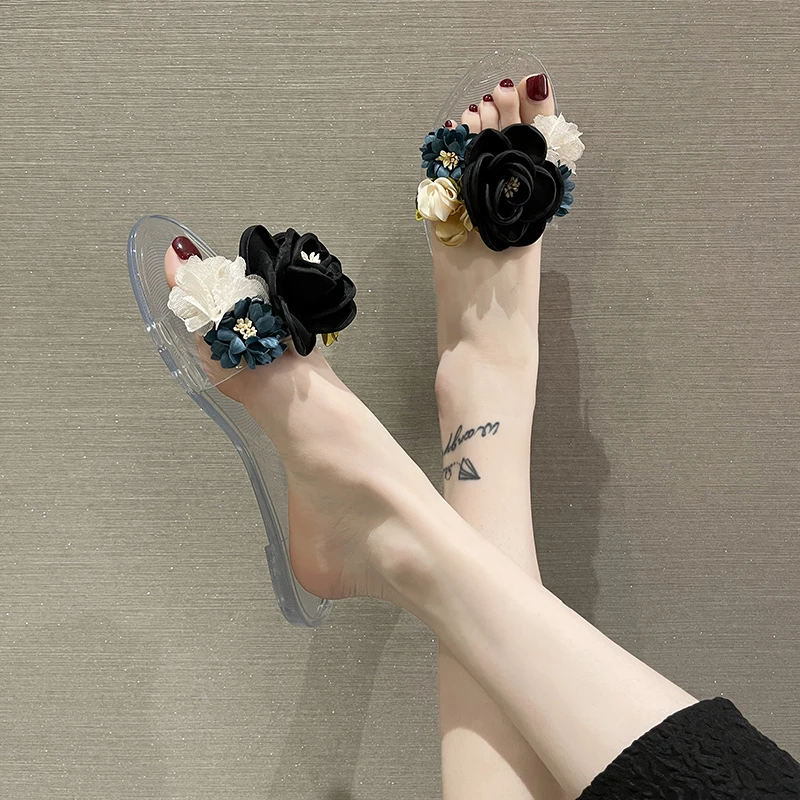 Slippers Women Fashion  2022 Summer Transparent Flower Slippers for Woman Comfortable Luxury Women Shoes