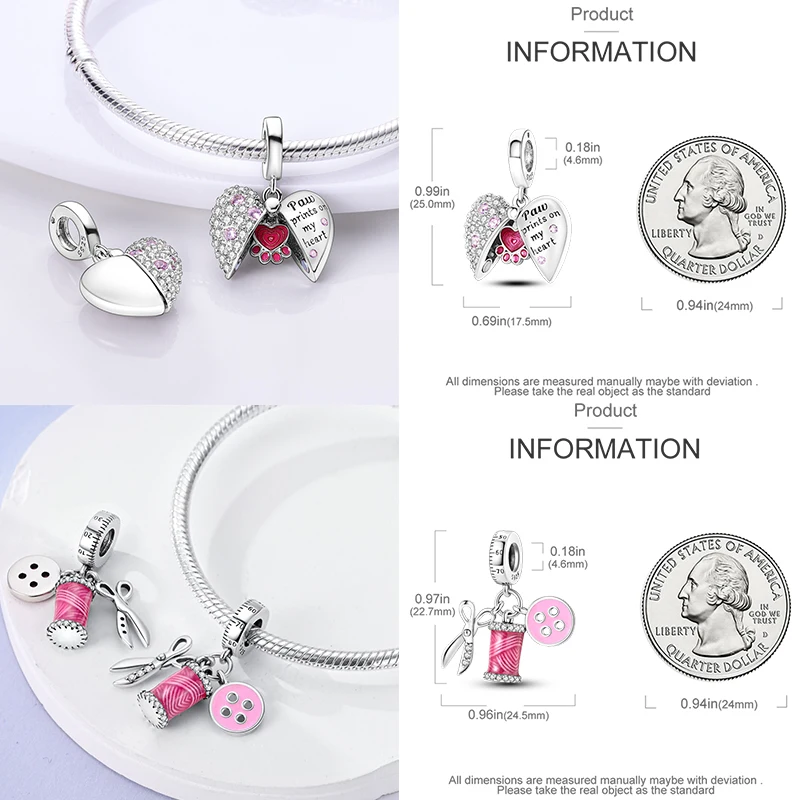 925 Sterling Silber Rosa Charm-Perlen Parfüm Katze Kaffeetasse High Heel Spielcontroller Cupcake DIY Armband Geschenk für Frauen – Detail 12