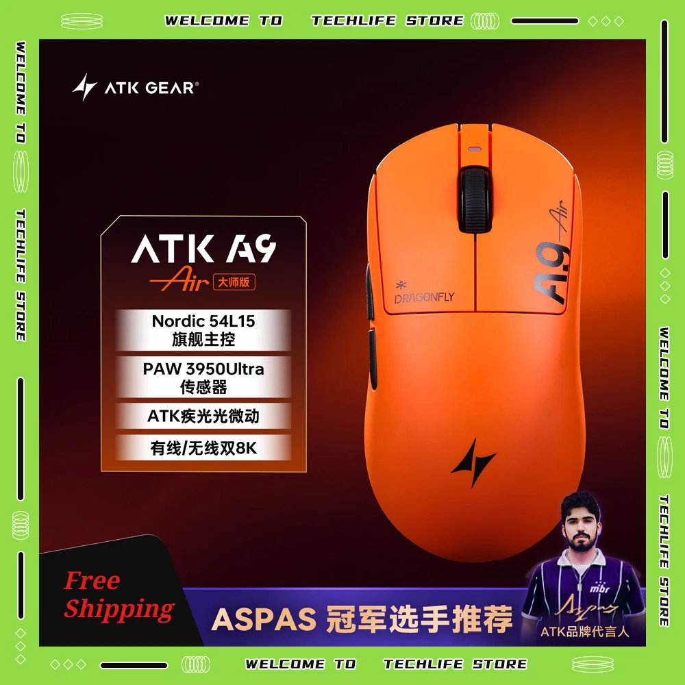 

New ATK A9 Air Ultimate Gaming Mouse Wireless Bluetooth Lightweight PAW3950 Ultra Dual 8K Esports Mouse FPS Gaming Accessories