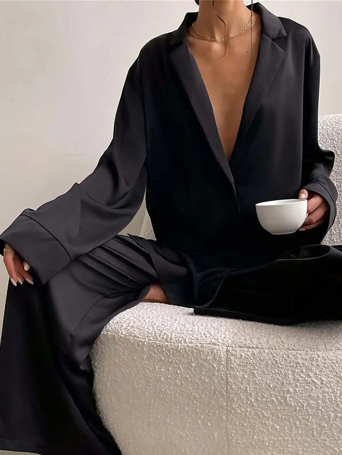 طقم بيجامة نسائي فضفاض كاجوال للربيع/السيارات - كارديجان بأزرار وأكمام طويلة + بنطلون، قماش ناعم #4