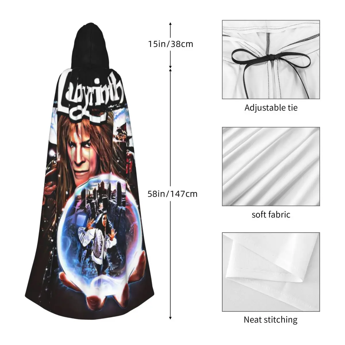 متاهة طويلة مقنعين عباءة الساحرة القرون الوسطى زي تأثيري كيب HalloweenParty الكبار للجنسين