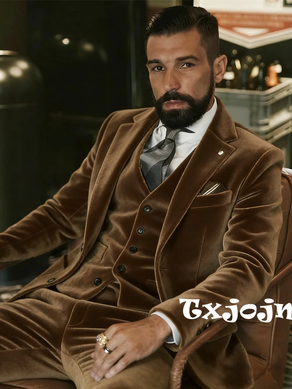 

Мужской бархатный костюм-тройка для танцев и выпускных, с лацканами, формальный комплект для банкетов и вечеринок, большие размеры, свадебный смокинг