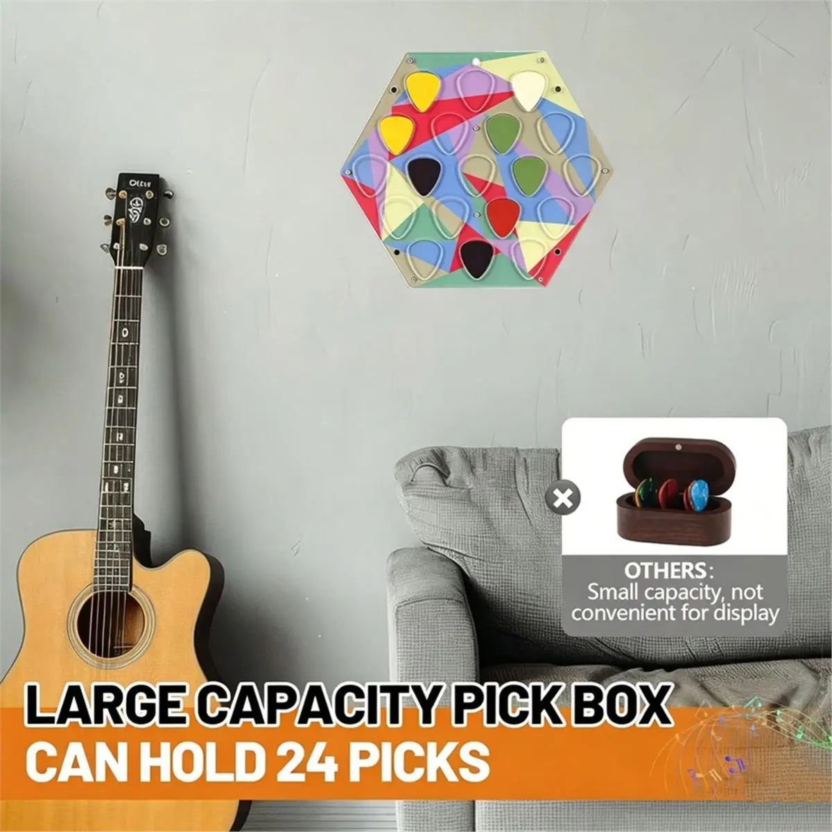 B72ABG Hexagon Acrylic Guitar Pick Display Case Holder Wall Mount Guitar Pick Storage Holder Case